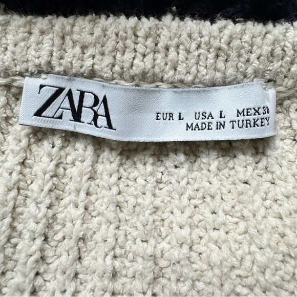 Zara Striped Chunky Knit Sweater Blue Cream V Neck Boxy Fit Nautical Preppy Sz L - Picture 4 of 16